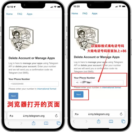my.telegram.org 登录界面