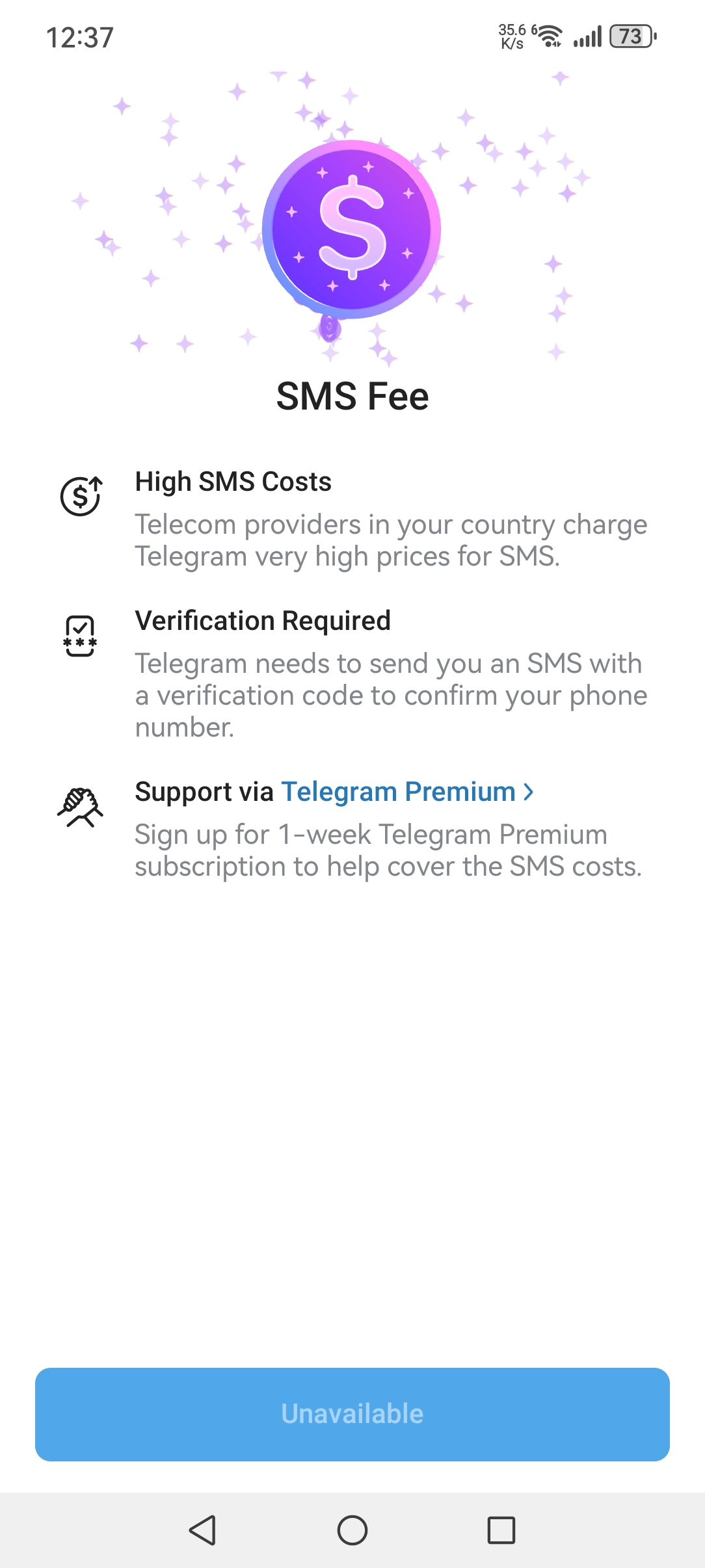 telegram sms fee